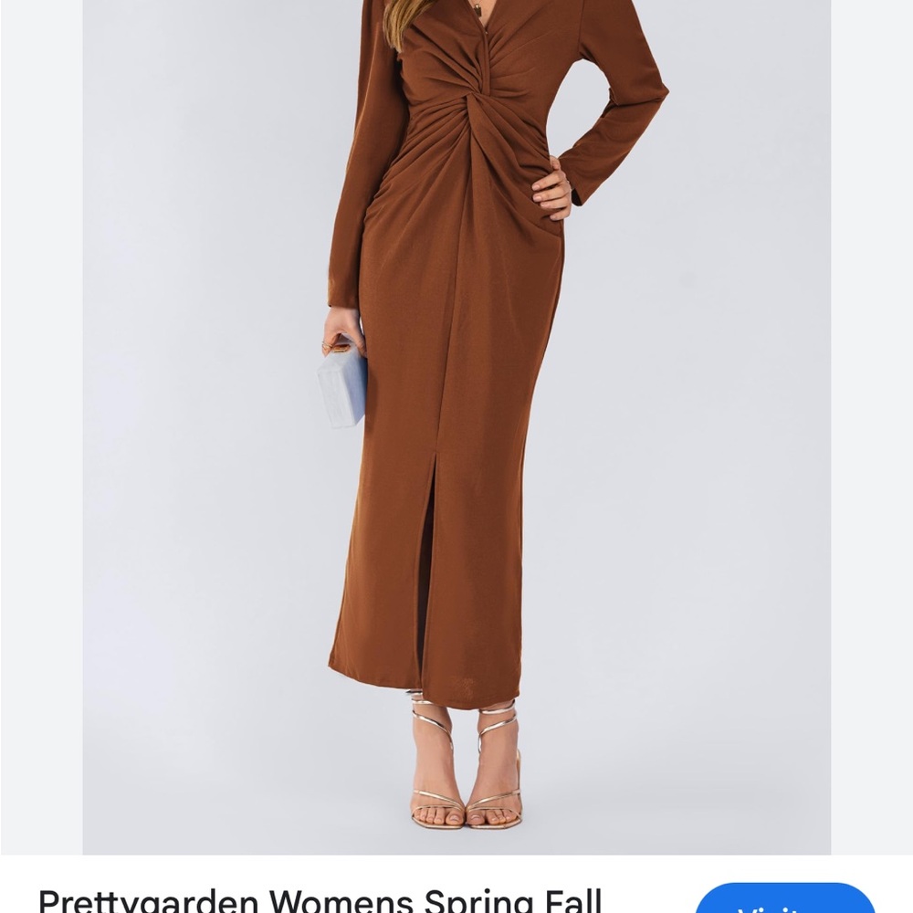 Prettygarden Women's Long Sleeve Brown Dress